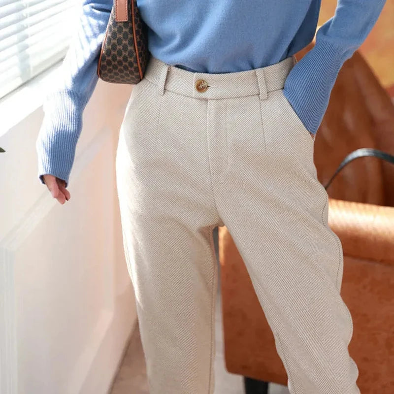Women’s Wool Pencil Pants | High-Waisted Office Trousers for Fall & Winter