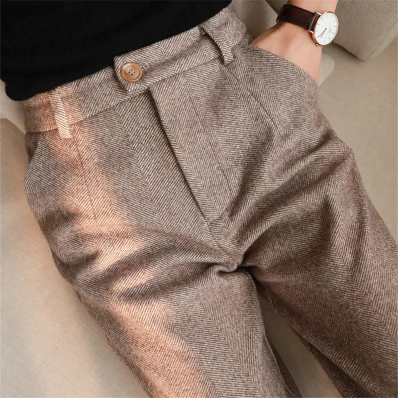 Women’s Wool Pencil Pants | High-Waisted Office Trousers for Fall & Winter