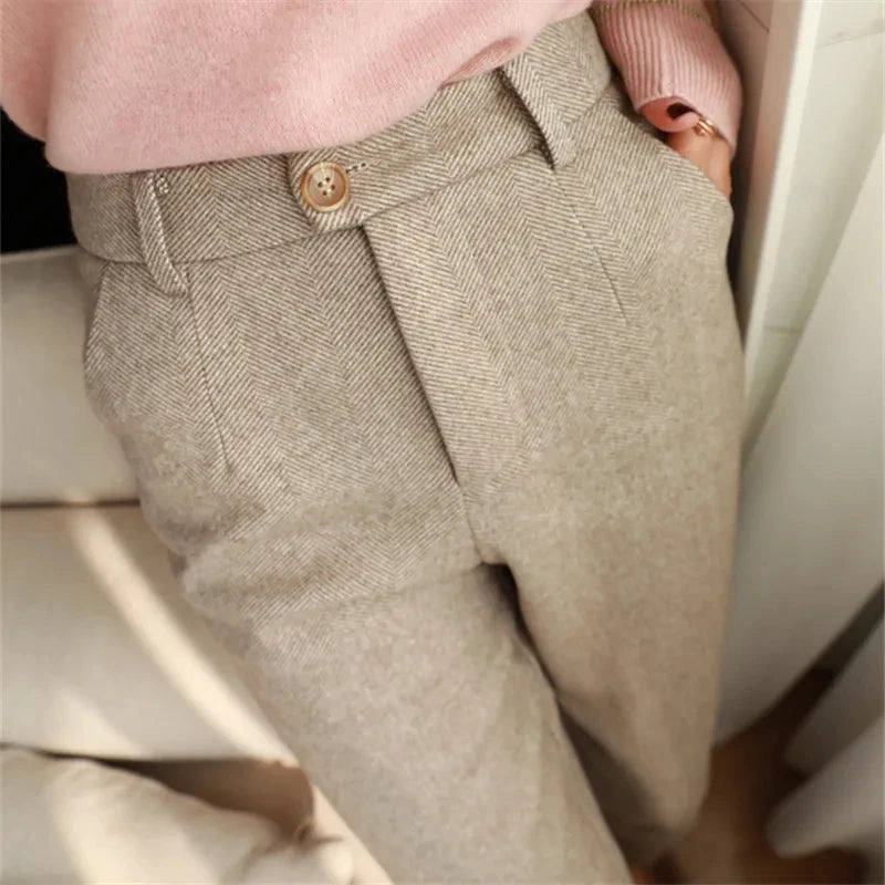 Women’s Wool Pencil Pants | High-Waisted Office Trousers for Fall & Winter